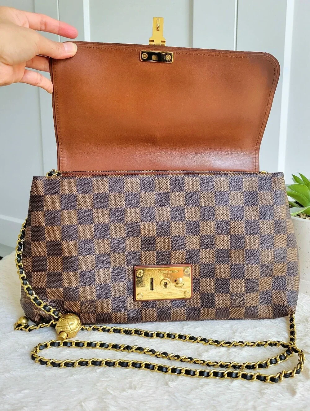Louis Vuitton Ascot Damier Ebene Shoulder Crossbody Bag with Gold Hardware